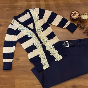 Navy/Tan striped cardigan